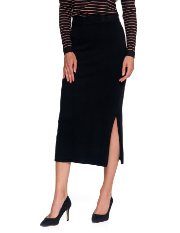 Spódnice - Damska spódnica sweterkowa midi z rozcięciem CZARNY - produkt 1