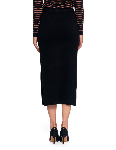 Spódnice - Damska spódnica sweterkowa midi z rozcięciem CZARNY - produkt 2