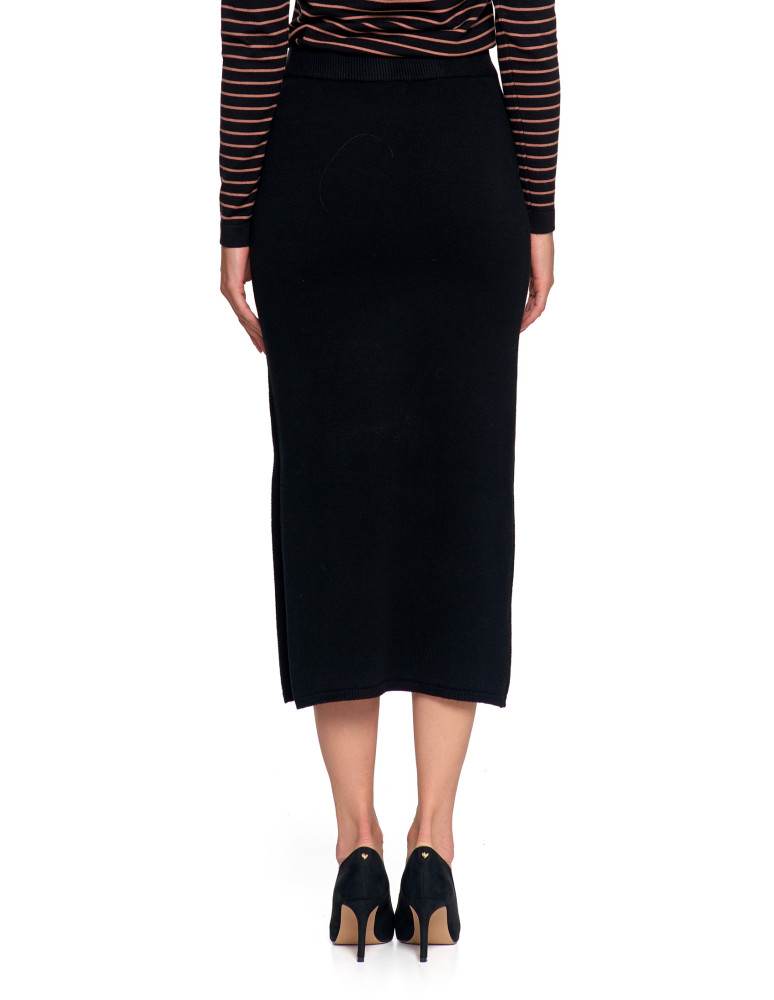 Spódnice - Damska spódnica sweterkowa midi z rozcięciem CZARNY  - produkt moraj.pl 2