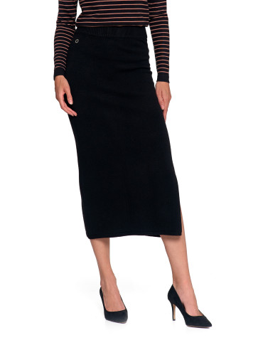 Spódnice - Damska spódnica sweterkowa midi z rozcięciem CZARNY - produkt 5