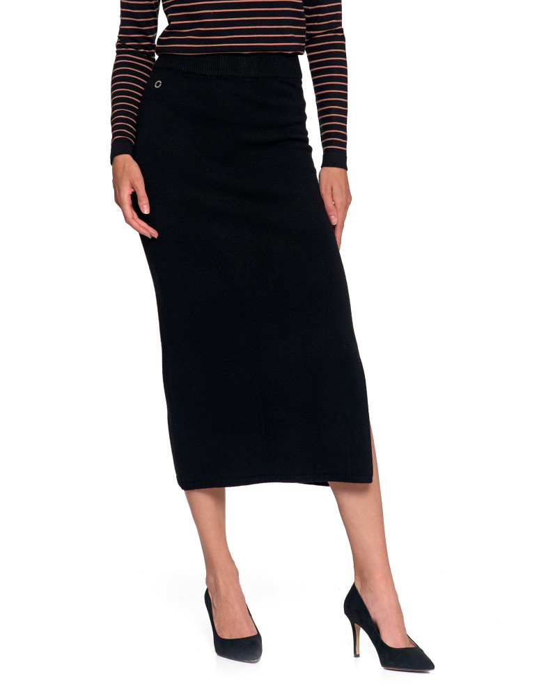 Spódnice - Damska spódnica sweterkowa midi z rozcięciem CZARNY  - produkt moraj.pl 5