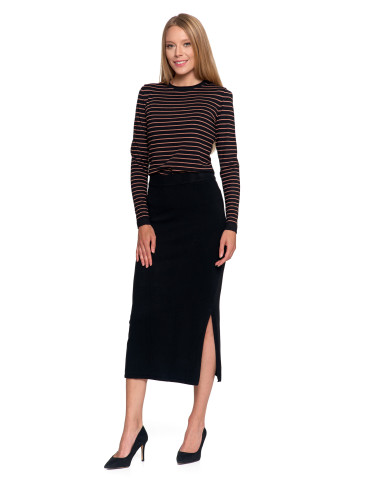 Spódnice - Damska spódnica sweterkowa midi z rozcięciem CZARNY - produkt 6