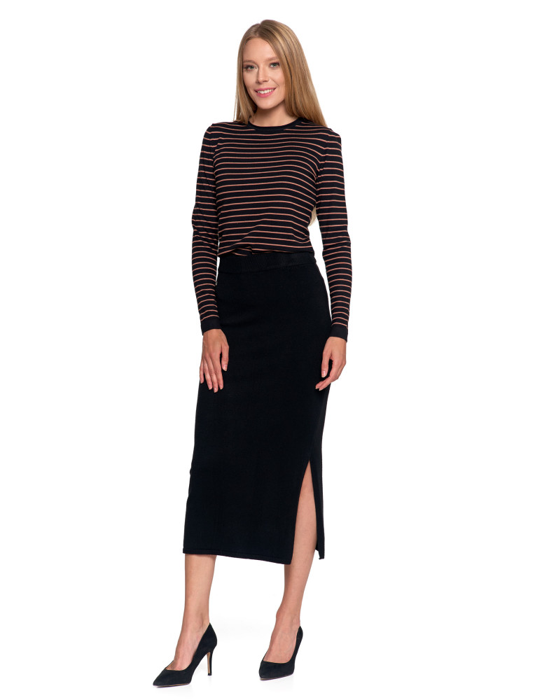 Spódnice - Damska spódnica sweterkowa midi z rozcięciem CZARNY  - produkt moraj.pl 6