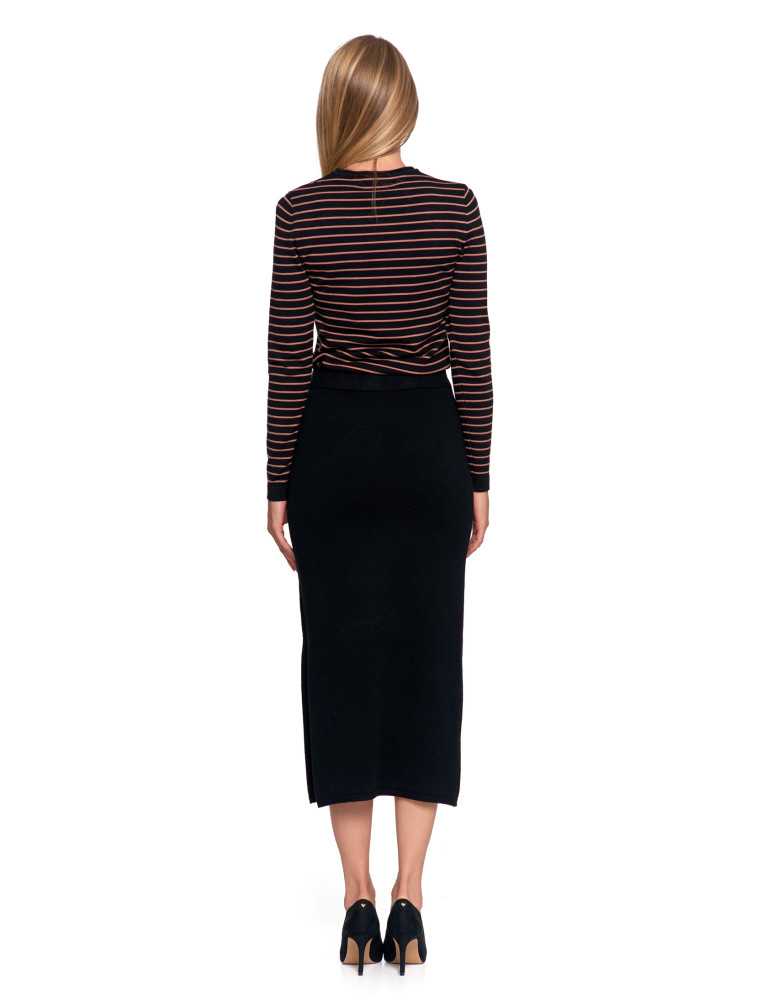 Spódnice - Damska spódnica sweterkowa midi z rozcięciem CZARNY  - produkt moraj.pl 7