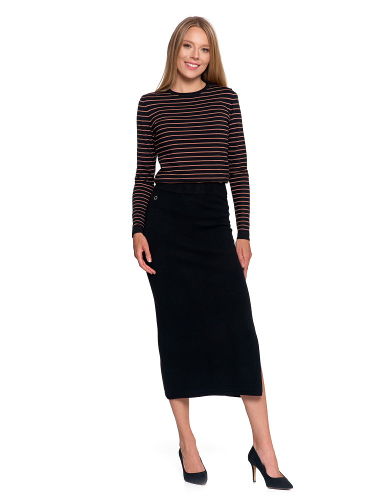 Spódnice - Damska spódnica sweterkowa midi z rozcięciem CZARNY  - produkt moraj.pl 8