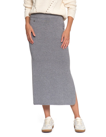 Spódnice - Damska spódnica sweterkowa midi z rozcięciem SZARY - produkt 6