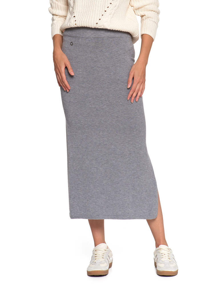 Spódnice - Damska spódnica sweterkowa midi z rozcięciem SZARY  - produkt moraj.pl 6