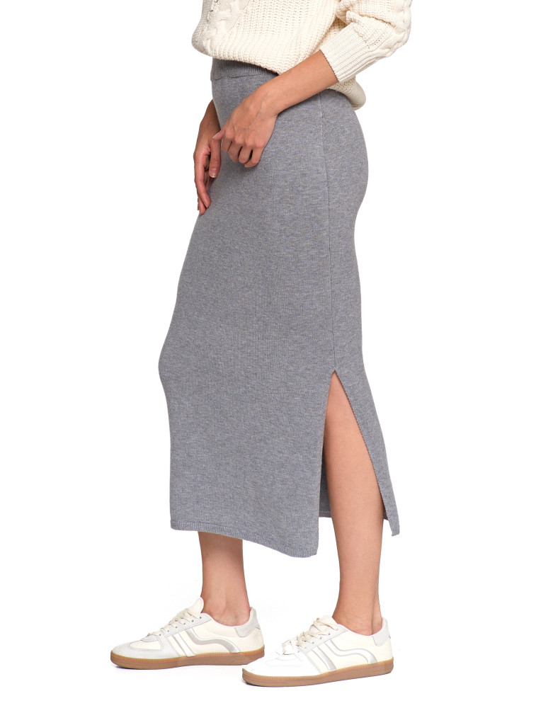 Spódnice - Damska spódnica sweterkowa midi z rozcięciem SZARY  - produkt moraj.pl 7