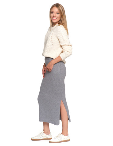 Spódnice - Damska spódnica sweterkowa midi z rozcięciem SZARY - produkt 9