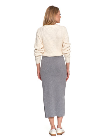 Spódnice - Damska spódnica sweterkowa midi z rozcięciem SZARY - produkt 10