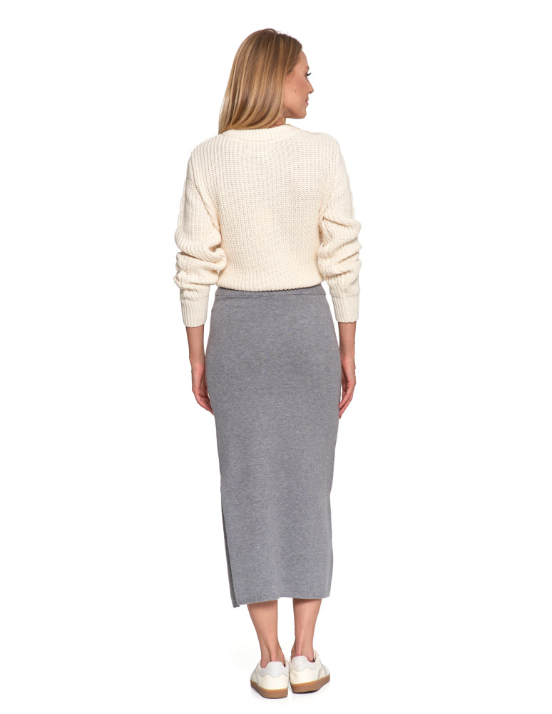Spódnice - Damska spódnica sweterkowa midi z rozcięciem SZARY  - produkt moraj.pl 10