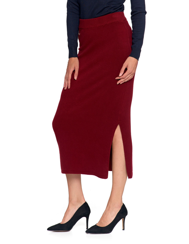 Spódnice - Damska spódnica sweterkowa midi z rozcięciem CZERWONY  - produkt moraj.pl 11