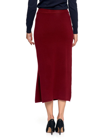 Spódnice - Damska spódnica sweterkowa midi z rozcięciem CZERWONY - produkt 4