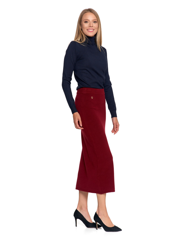 Spódnice - Damska spódnica sweterkowa midi z rozcięciem CZERWONY  - produkt moraj.pl 9