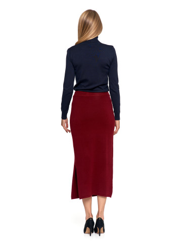 Spódnice - Damska spódnica sweterkowa midi z rozcięciem CZERWONY - produkt 10