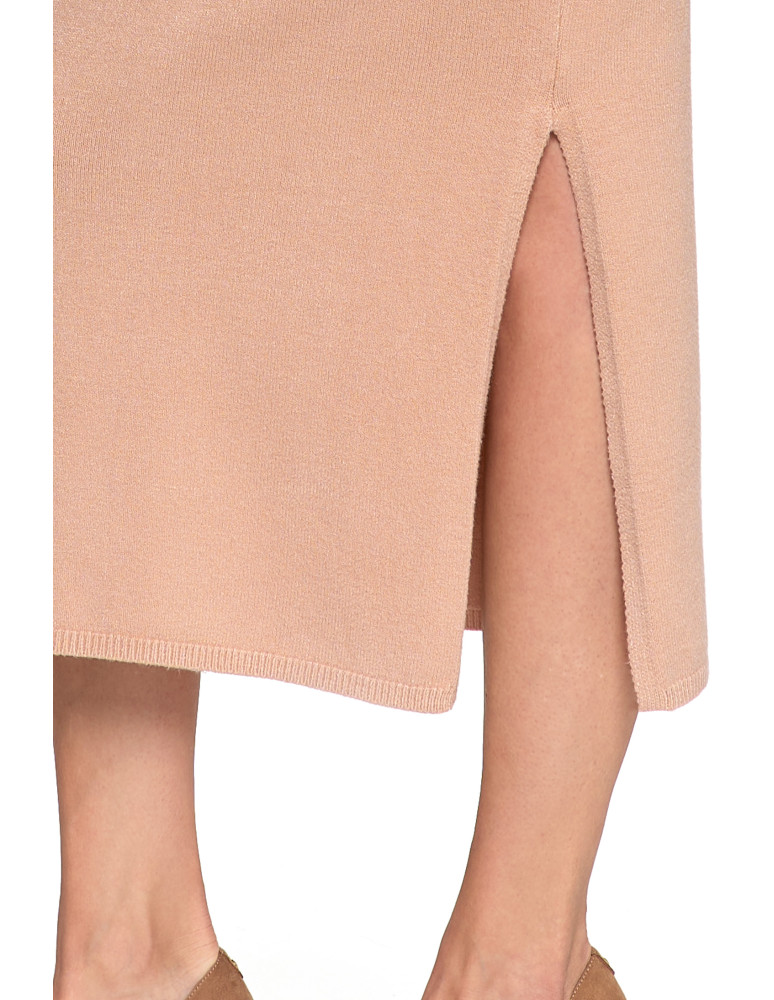 Spódnice - Damska spódnica sweterkowa midi z rozcięciem BEŻOWY  - produkt moraj.pl 4