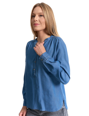 Bluzki i koszule - Damska bluzka luźna z dekoltem V i zapięciem JASNY NIEBIESKI  - produkt 9