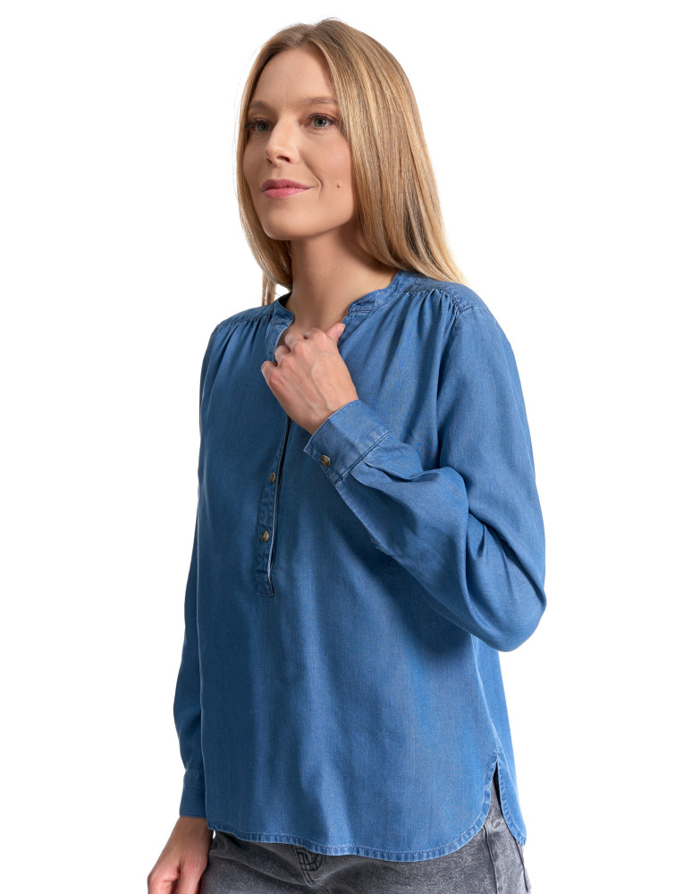 Bluzki i koszule - Damska bluzka luźna z dekoltem V i zapięciem JASNY NIEBIESKI   - produkt moraj.pl 9