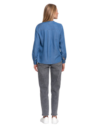 Bluzki i koszule - Damska bluzka luźna z dekoltem V i zapięciem JASNY NIEBIESKI  - produkt 11