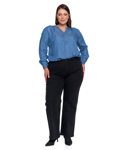 Bluzki i koszule - Damska bluzka luźna z dekoltem V i zapięciem JASNY NIEBIESKI  - produkt 21