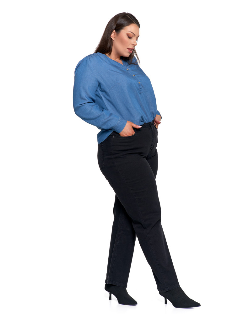 Bluzki i koszule - Damska bluzka luźna z dekoltem V i zapięciem JASNY NIEBIESKI   - produkt moraj.pl 22