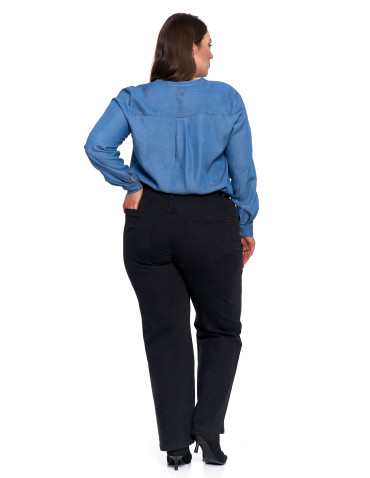 Bluzki i koszule - Damska bluzka luźna z dekoltem V i zapięciem JASNY NIEBIESKI  - produkt 23