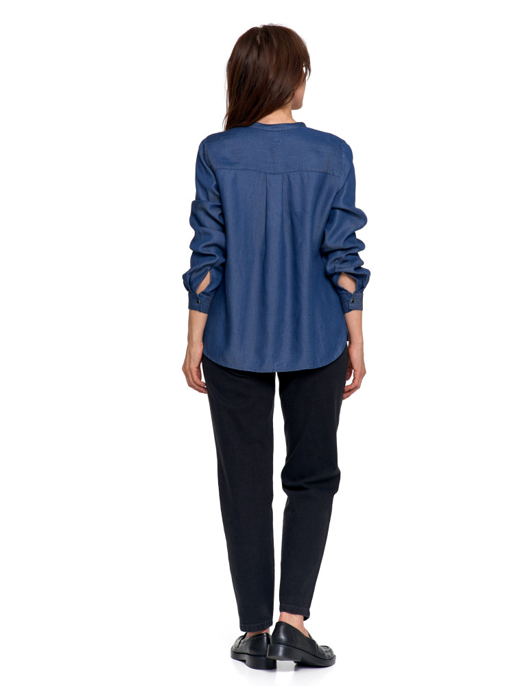 Bluzki i koszule - Damska bluzka luźna z dekoltem V i zapięciem CIEMNY NIEBIESKI  - produkt moraj.pl 9