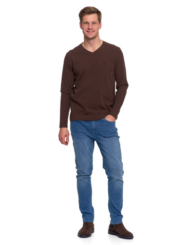 Koszulki, topy, koszule - Koszulka męska longsleeve z dekoltem w serek i haftem BRĄZOWY - produkt 5