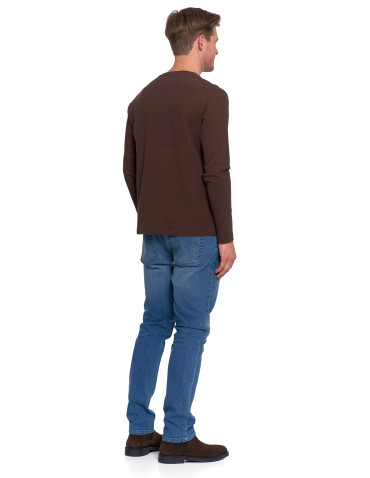 Koszulki, topy, koszule - Koszulka męska longsleeve z dekoltem w serek i haftem BRĄZOWY - produkt 7