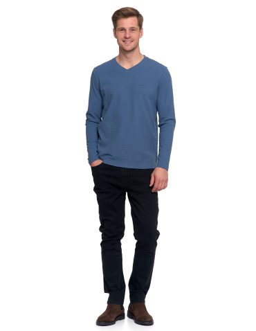 Koszulki, topy, koszule - Koszulka męska longsleeve z dekoltem w serek i haftem JEANS - produkt 5