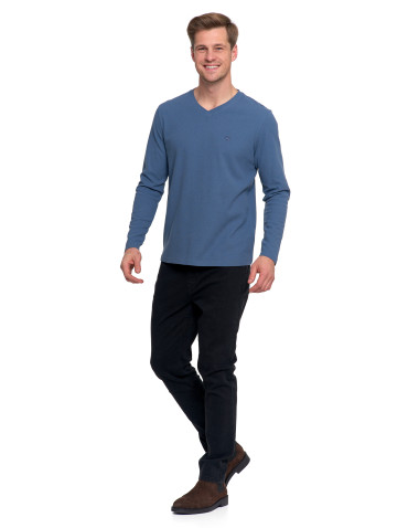 Koszulki, topy, koszule - Koszulka męska longsleeve z dekoltem w serek i haftem JEANS - produkt 6