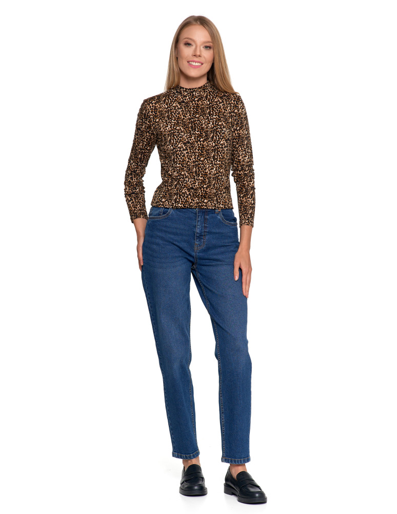 Bluzki i koszule - Damska bluzka z długim rękawem i stójką z wiskozy BRĄZOWY - produkt moraj.pl 8