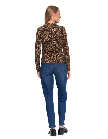 Bluzki i koszule - Damska bluzka z długim rękawem i stójką z wiskozy BRĄZOWY - produkt 9