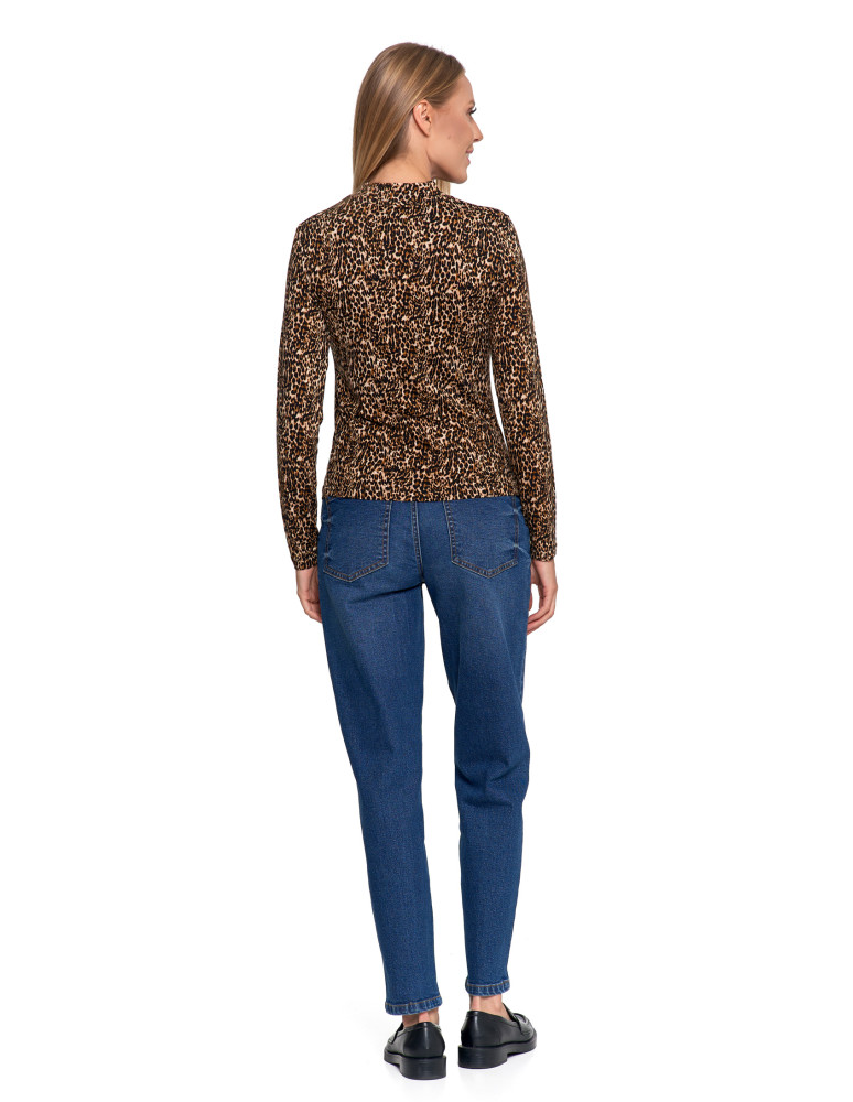 Bluzki i koszule - Damska bluzka z długim rękawem i stójką z wiskozy BRĄZOWY - produkt moraj.pl 9