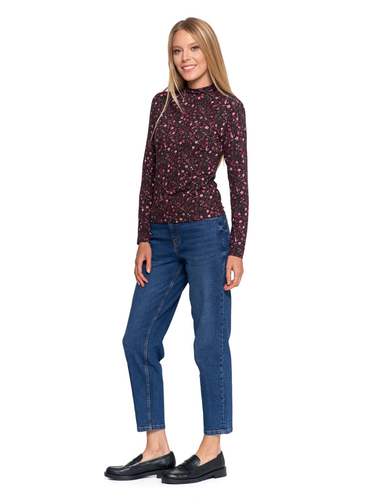 Bluzki i koszule - Damska bluzka z długim rękawem i stójką z wiskozy FIOLETOWY - produkt moraj.pl 6