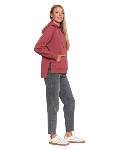 Bluzy - Bluza damska dresowa bawełniana luźna ocieplana RÓŻOWY - produkt 6