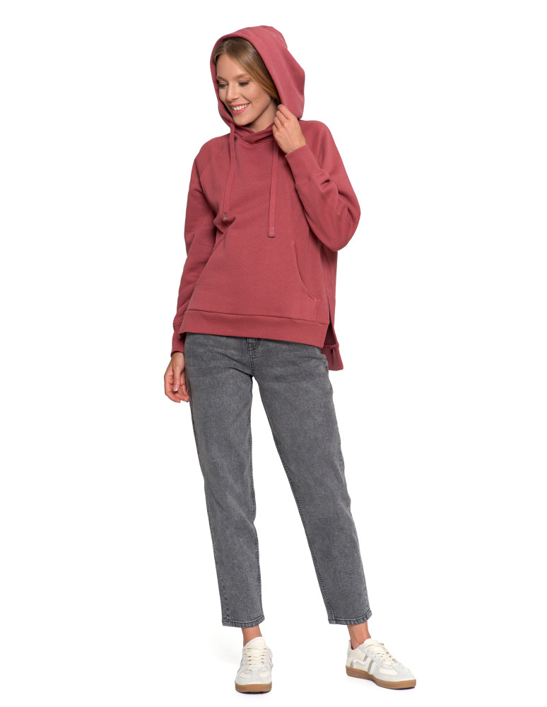 Bluzy - Bluza damska dresowa bawełniana luźna ocieplana RÓŻOWY - produkt moraj.pl 7