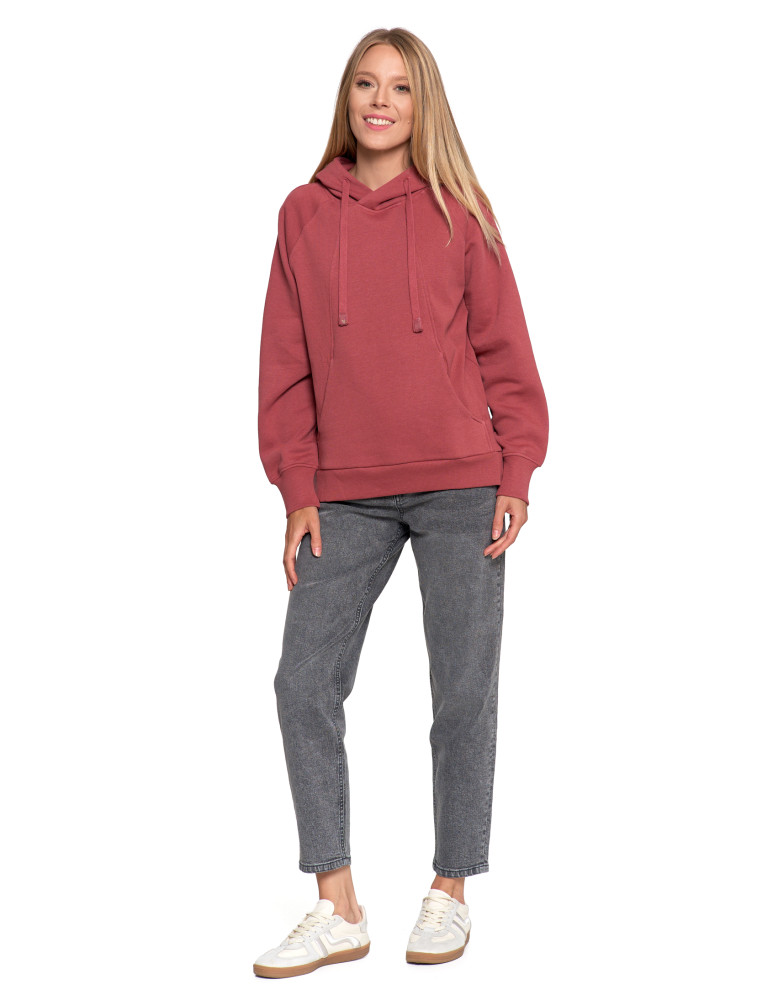 Bluzy - Bluza damska dresowa bawełniana luźna ocieplana RÓŻOWY - produkt moraj.pl 11