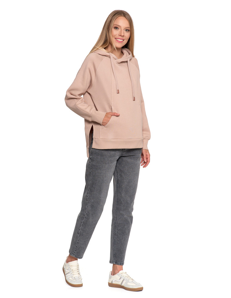 Bluzy - Bluza damska dresowa bawełniana luźna ocieplana BEŻOWY - produkt moraj.pl 11