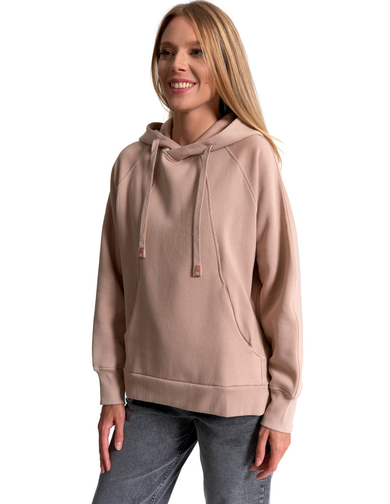 Bluzy - Bluza damska dresowa bawełniana luźna ocieplana BEŻOWY - produkt moraj.pl 8