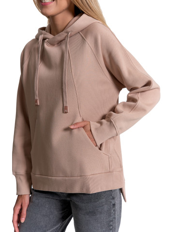 Bluzy - Bluza damska dresowa bawełniana luźna ocieplana BEŻOWY - produkt 6