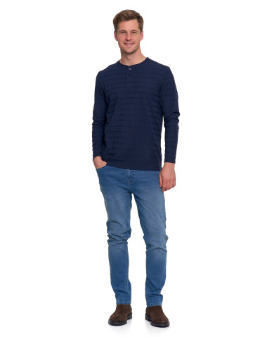 Koszulki, topy, koszule - Koszulka męska longsleeve bawełniany z guzikami GRANATOWY - produkt 5