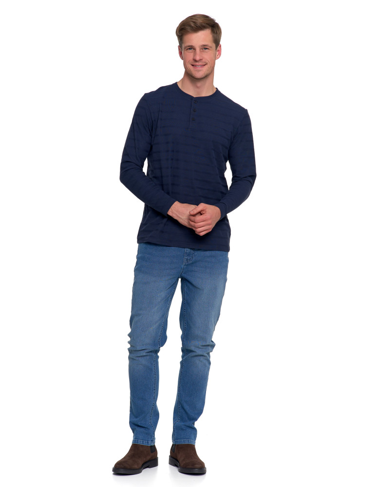 Koszulki, topy, koszule - Koszulka męska longsleeve bawełniany z guzikami GRANATOWY  - produkt moraj.pl 6