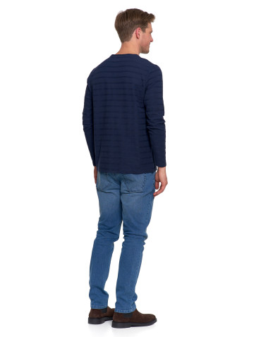 Koszulki, topy, koszule - Koszulka męska longsleeve bawełniany z guzikami GRANATOWY - produkt 7