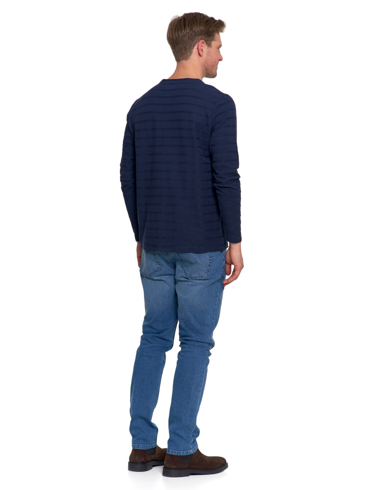 Koszulki, topy, koszule - Koszulka męska longsleeve bawełniany z guzikami GRANATOWY  - produkt moraj.pl 7