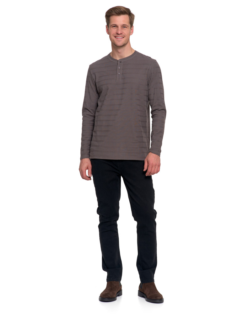 Koszulki, topy, koszule - Koszulka męska longsleeve bawełniany z guzikami SZARY  - produkt moraj.pl 5