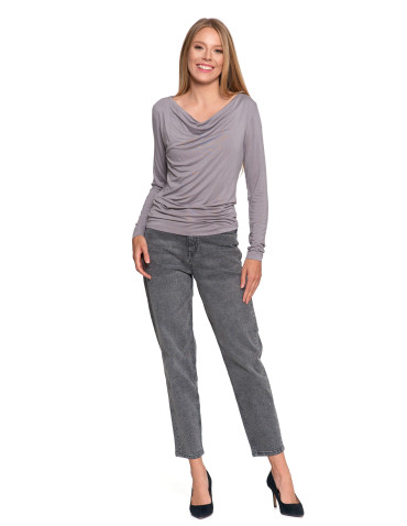 Bluzki i koszule - Bluzka damska z wiskozy z długim rękawem i dekoltem w łódkę SZARY - produkt 4