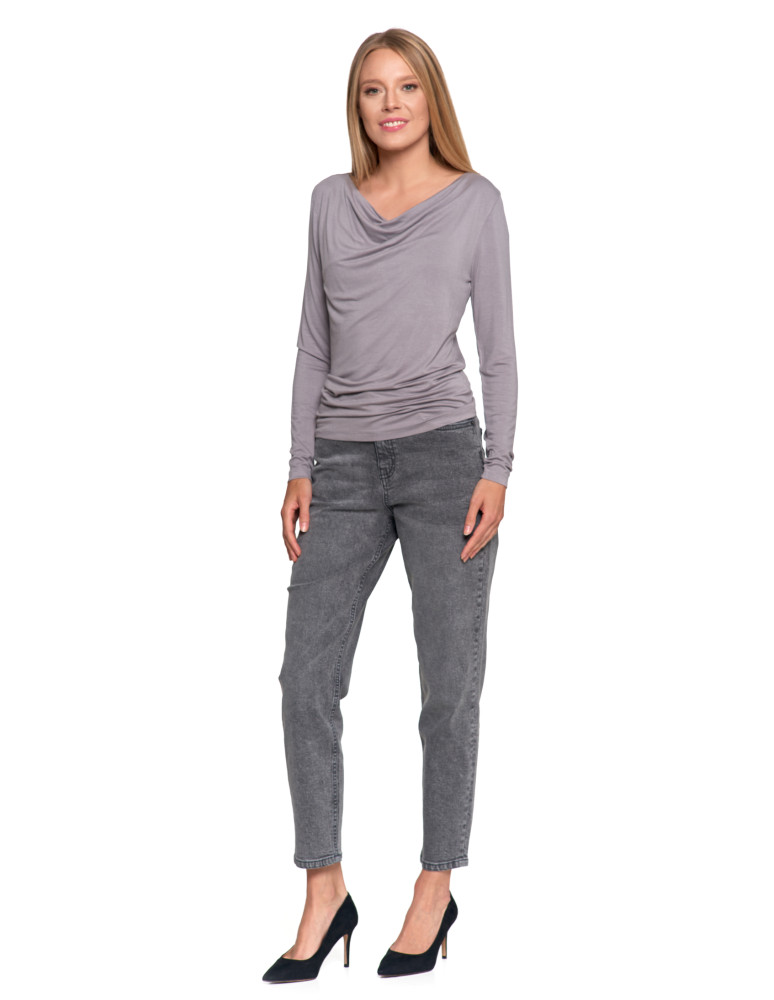 Bluzki i koszule - Bluzka damska z wiskozy z długim rękawem i dekoltem w łódkę SZARY - produkt moraj.pl 6