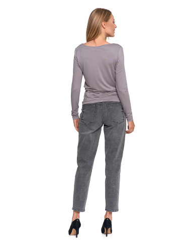 Bluzki i koszule - Bluzka damska z wiskozy z długim rękawem i dekoltem w łódkę SZARY - produkt 7