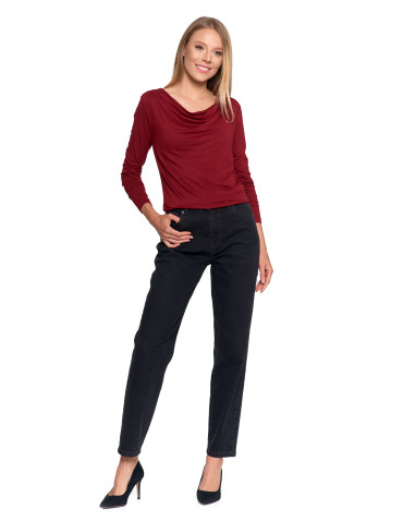 Bluzki i koszule - Bluzka damska z wiskozy z długim rękawem i dekoltem w łódkę CZERWONY - produkt 6